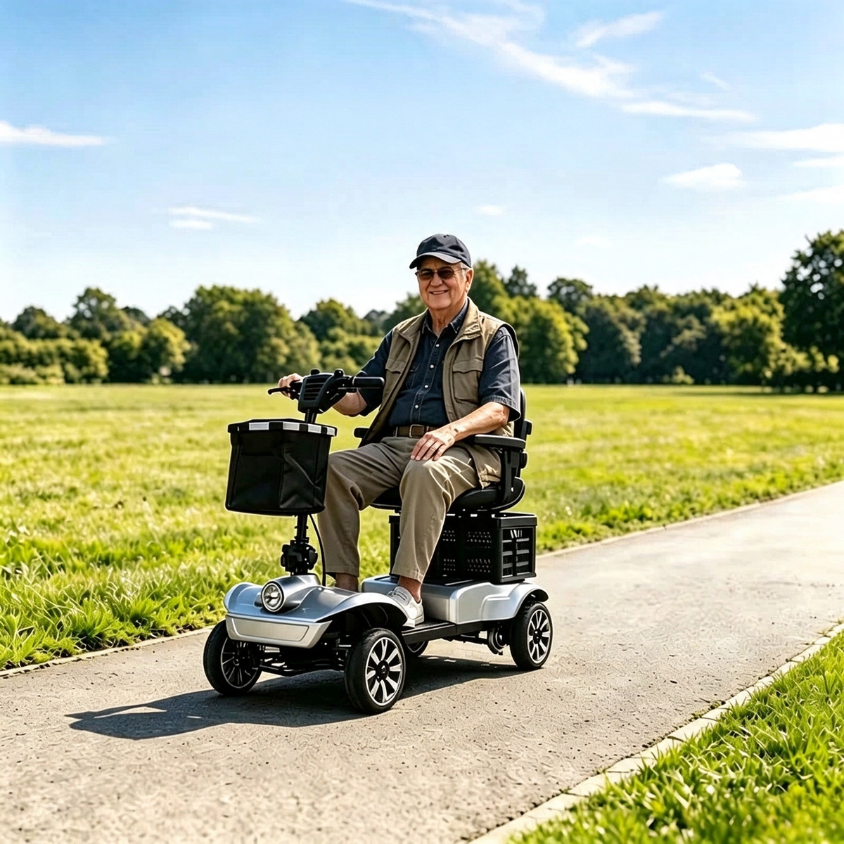 Senior Electric Mobility Scooter, Ergonomic Handle, Electromagnetic Brake, LED Light, Shopping Basket, 264.55LB Load, Safe Travel